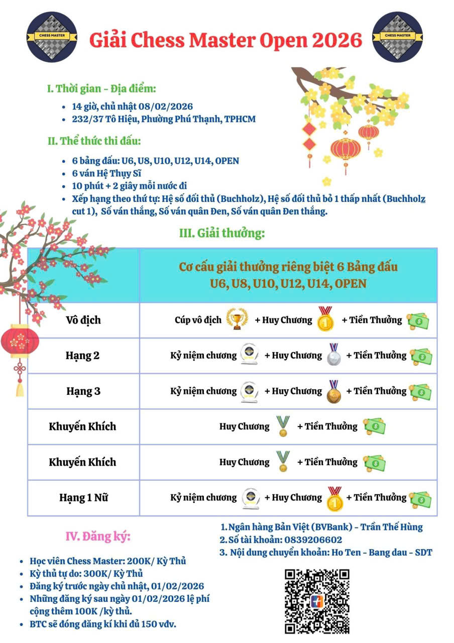 Giải Chess Master Open 2026: Sân Chơi Trí Tuệ Đỉnh Cao & Lễ Vinh Danh Học Viên 2025