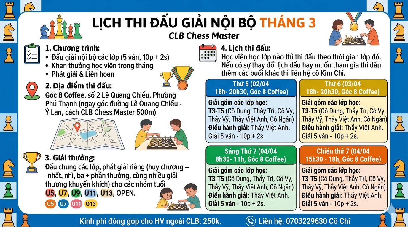 Lịch thi đấu giải nội bộ tháng 3 -2026